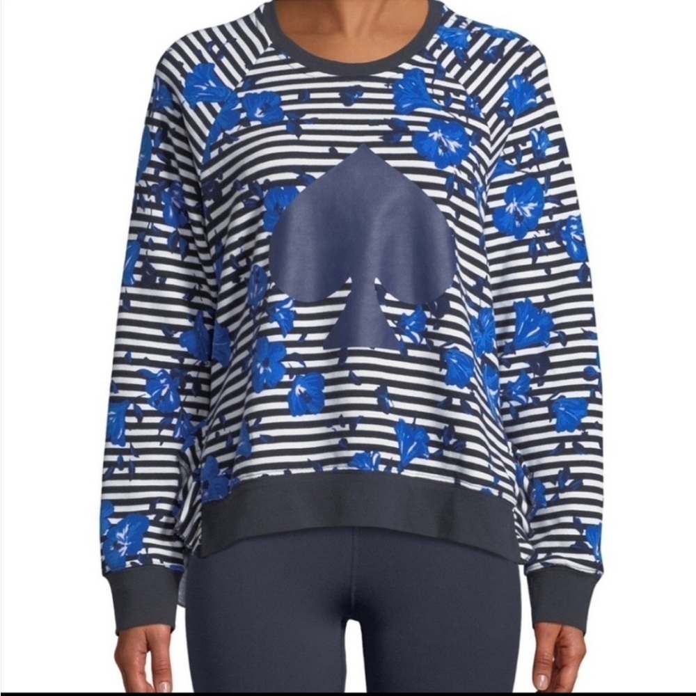 Kate Spade hibiscus blue and striped sweatshirt size small - Picture 3 of 6
